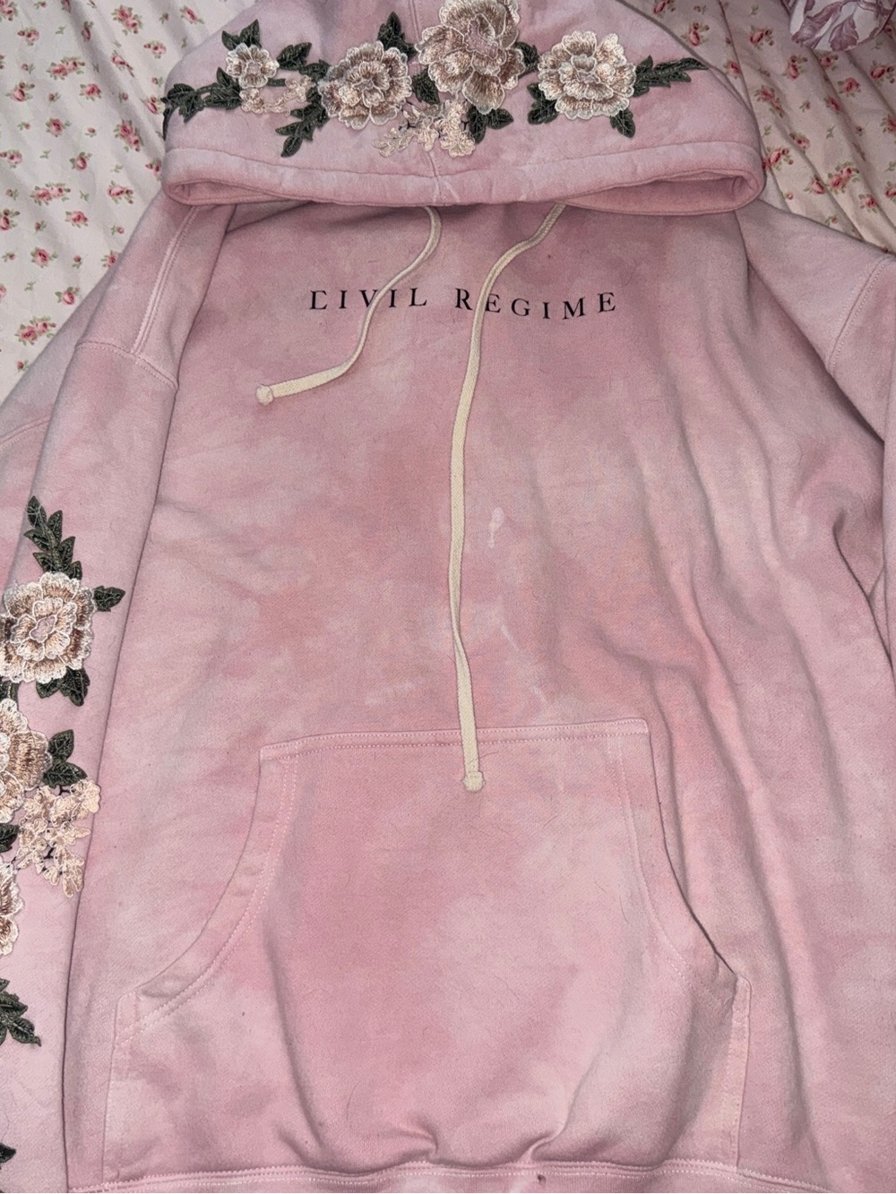 CIVIL REGIME Pink Floral Embroidered Hoodie